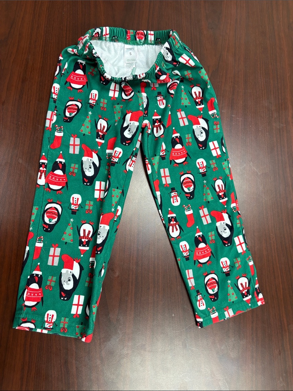 Carter's Green Holiday Penguin Pajama Bottoms with Red and White Accents